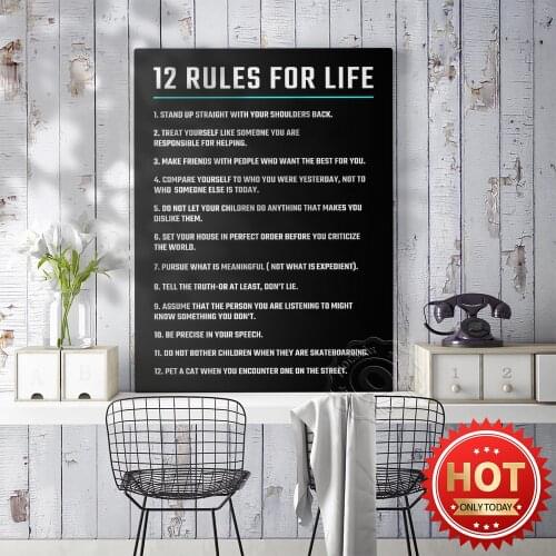 Modern Inspirational Words Wall Art, 12 Rules for Life Poster, Life Smile Art Prints, Kids Room Wall Picture, Home Decor Mural