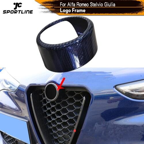 Real Dry Carbon Fiber Front Grille Grill Logo Frame Cover Trim for Alfa Romeo Giulia Stelvio 2017 2018 2019
