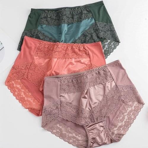 3Pcs/lot Thin Soft High Waist Belly in Carry Buttock Sexy Lace Lingeries Underwears Women Panties Plus Size 5XL Briefs