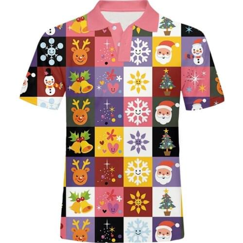 IFPD EU Size Funny Christmas Grid Stitching 3D Print Polo T Shirts Men Xmas Tshirt Casual Cartoon Party Short Sleeve Polo Shirts