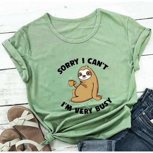 I'm Very Busy 100%Cotton Print Women Tshirt Lazy Animal Shirts Funny Summer Casual O-Neck Short Sleeve Top Gift For Her