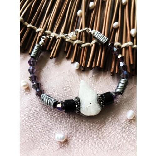 Dr Stone Luxury collection Kuvar, Crystal and Hematite Stone 925 Sterling Silver Women Handmade Bracelet LXDR20