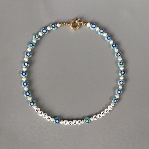 Bohemian style colorful flower beads necklace handmade women beaded choker korean fashion 26 letters jewelry summer Collar