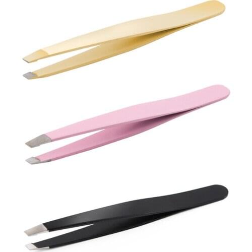 2020 Gold Stainless Steel Eyebrow Tweezer Slant Tip Eyebrow Clip False Eyelash Pliers Eyebrow Forceps Hair Beauty Makeup Tool