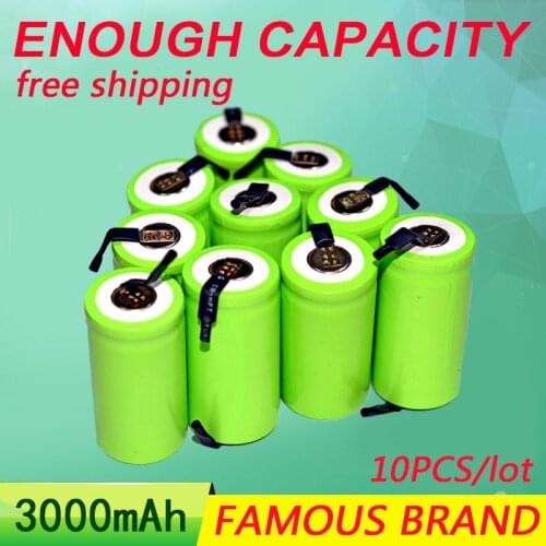 Golooloo 10pcs 3000mAh 1.2V 22*22*42 Ni-MH Battery Sub C SC 22420 With an extension cord processed into tools battery