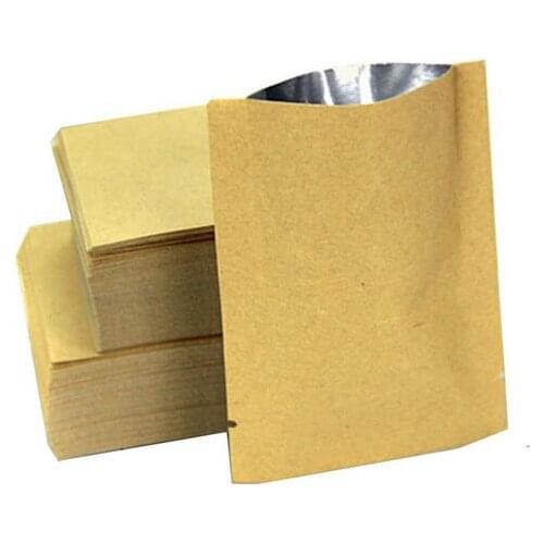 100pcs 7x10cm Flat Kraft Paper Pouch with aluminized interior Heat seal Bag Candy Dried Nuts Food Tea DIY gift packaging Bag