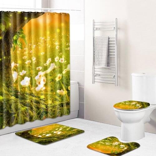 4Pcs Bath Mat Bathroom Carpet Toilet Seat Cover Mat Bath Mat and Shower Curtain Set Non Slip Toilet Mat Bathroom Decoration Mat