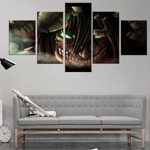 Canvas Wall Art Pictures For Bedroom Decor 5 Pieces Animation Attack on Titan Eren Yeager Painting HD Prints Poster Framework