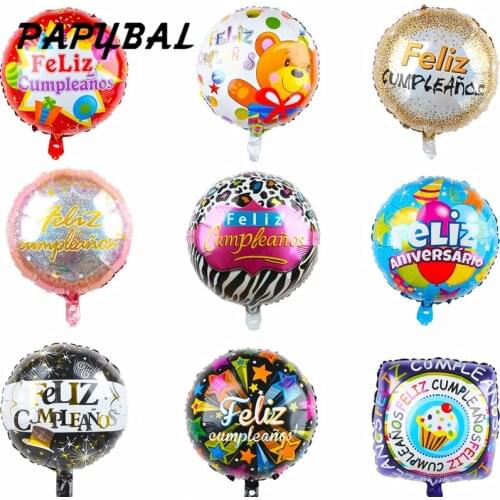 50pcs 18 inch Round Shape Feliz Cumpleanos Spanish Happy Birthday Party Decor Mylar Foil Helium Balloons Globos Baloes Air Balls