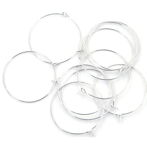 50Pcs Wine Glass Charms Rings Earrings Wire Hoops Silver Plated Alloy Round Jewelry DIY Findings 40x35mm