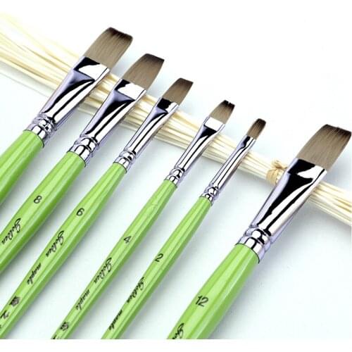 6Pcs/set Flat Shape Professional Nylon Hair Artist Oil Paint Brushes Sets Wood Handle Oil Paint Brushes Sets N09