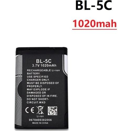 1Pcs 3.7V 1020mAh Battery BL-5C BL5C BL 5C Rechargeable Batteries For Nokia 2112 2118 2255 2270 2280 2300 2600 2610 3125 3230