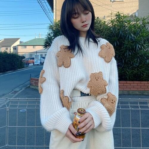 BIGGORANGE 2021 Loose Sweater Cartoon Print Kawaii Pullover Japanese Knit Pullover Winter Long Sleeve womens sweaters