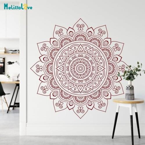 Big Size Exquisite OM Mandala Sticker Yoga decal Boho Decoration Sticker Flower Mandala Bedroom Living Room Wall Sticker BB564
