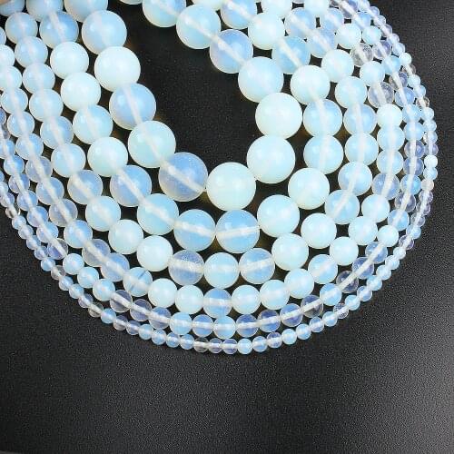 Natural Stone Smooth White Opalite Quartz Opal Loose Spacer Beads For Jewelry Making Diy Bracelet Strand 15'' 4/6/8/10/12 mm