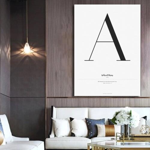 Black White English Letters Poster Canvas Painting A to Z Minimalist Art Print Picture for Bedroom Living Room Home Wall Decor