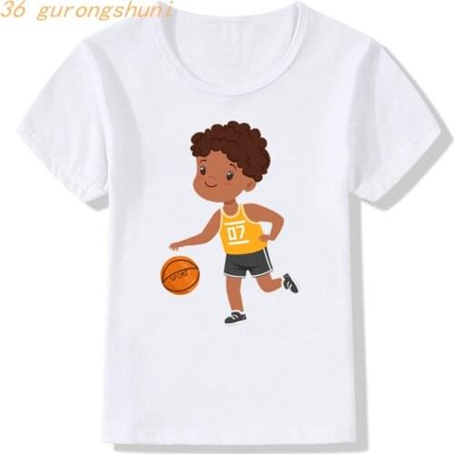 Playing basketbal kids clothes boys graphic t shirts cute little african american children t shirt for girls tshirt girl t-shirt