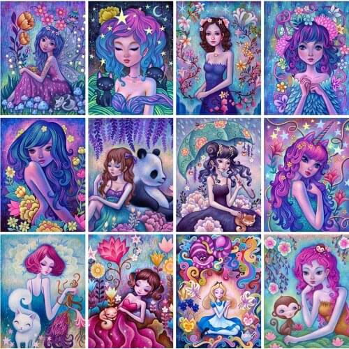 FIYO Diamond Painting Girl Cross Stitch Full Drill Diamond Embroidery Cartoon Mosaic Wall Decoration Cross Stitch Handmade Gift