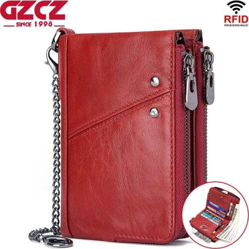 GZCZ 2020 Fashion Women Wallet Genuine Leather Zipper Design Female Short Rfid Purse With ID Card Holder Coin Pockets Mini Walet
