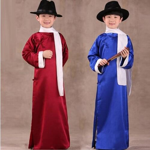 3 Color Boy Chinese Folk Costume Chinese Long Robe Kids Chinese Hanfu Clothing Child Ming Performance Dance Costume