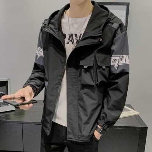 Ropa Para Hombre Multi Pockets Hooded Windbreaker Jackets Hip Hop Zip Up Track Jacket Coat Streetwear Hipster Outwear Erkek Mont