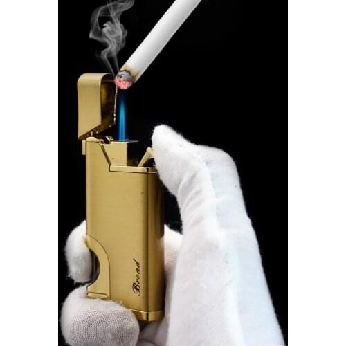 Metal Lighter With Visible gas window Blue Flame Jet Lighter Refillable Butane Gas Windproof Outdoor Cigar Lighters Without Gas