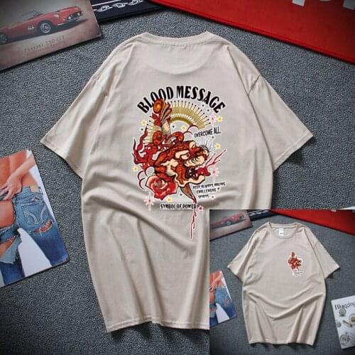 2019 new Japanese skateboard style print T-shirt O neck men and women cotton short-sleeved T-shirt Harajuku hip-hop