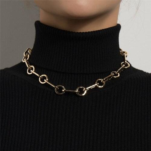 Initial Thick Chain Toggle Clasp Gold Necklaces Mixed Linked Circle Necklaces for Women Minimalist Choker Necklace Hot Jewelry