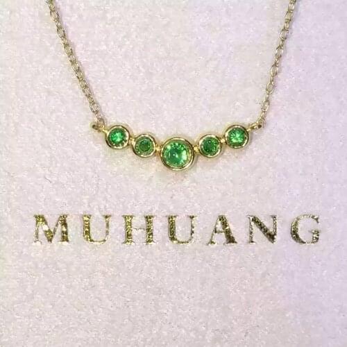 Natural Tsavorite stone Necklace natural green garnet Pendant Necklace S925 silver Fashion Elegant Simple round bubbles Jewelry