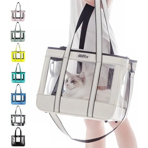 Pet Carrier Dog Cat Puppy Kitty Kitten Carry Bag Outer Fashion Transparent Travel Folding PU Shoulder Handbag