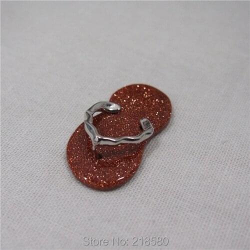 H-DP36 Beach Jewelry Hearing Stone Goldsand Flip Flop Pendant Slipper Charm Silver 40mmx20mm
