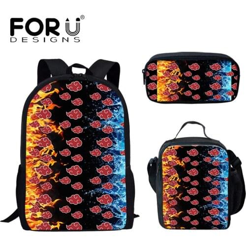 FORUDESIGNS 2021 Hot Sale Backpack Teenagers Anime Design Pattern Print School Bags with Lunch Bags Penbag 3Pcs Set рюкзак