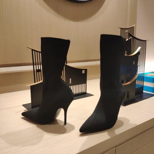 2021 Newest Winter Shoes Woman Socks Boots Stretch Boots Mid-Calf Boots Woman Pointed-Toes Thin Heels Boots Woman Bota Feminina