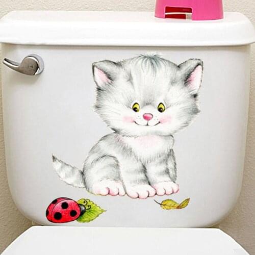Removable Bathroom Toilet Lid Sticker Waterproof Restroom Kid Wall Decal Decor Home Ornament Lovely Cats Art Sticker poster