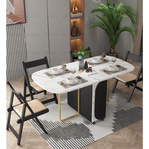 Folding table household small family northern European dining table marble multi-functional retractable dining table