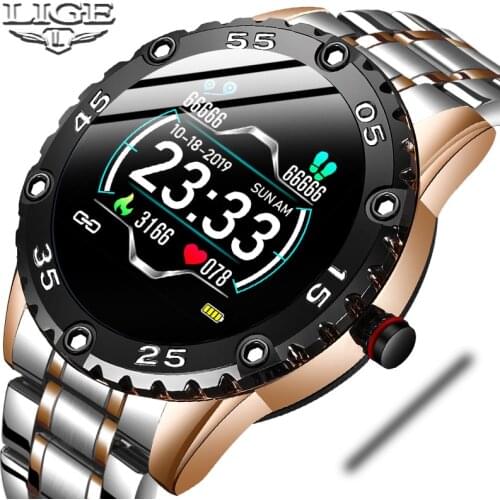 LIGE Luxury Smart Watch Men Stainless Steel Strap Sports smartwatch Waterproof Fitness Tracker For Android ios Reloj inteligente