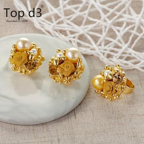 Top d3 Viennois Group Hot Romantic Fine party Sets gold Flower Ring Stud Ear Earrings Jewelry Set for Women Wedding parure