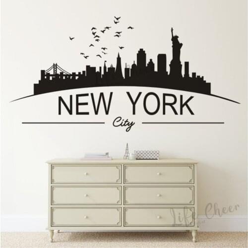 New York City Vinyl Wall Stickers NYC Skyline Silhouette Wall Art Decals Home Living Room Decoration New York Sign Wall Posters