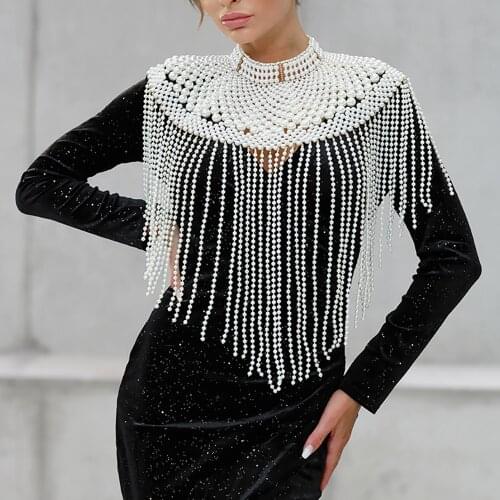 Pearl Shawl Necklaces Women 2021 Fashion Pearl Top Bra Chain Punk Sexy Pearl Body Chain Jewelry Wedding Dress Accessories