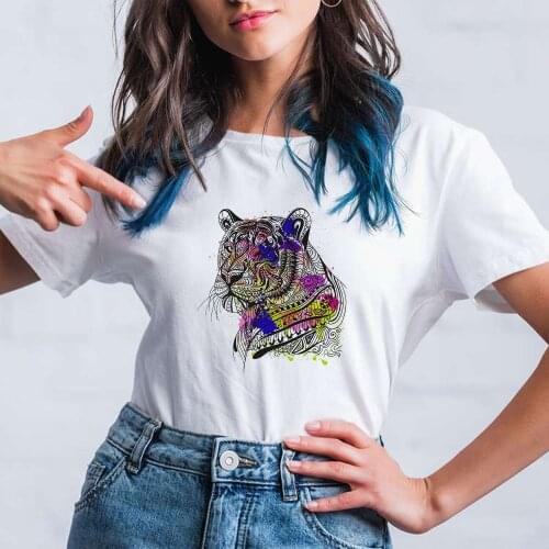 Summer Peacock Women T Shirts Aesthetic Soft Gril O-Neck Short Sleeve Beautiful Tshirt Peacock Pattern Tiger Printed Y2k Clothes