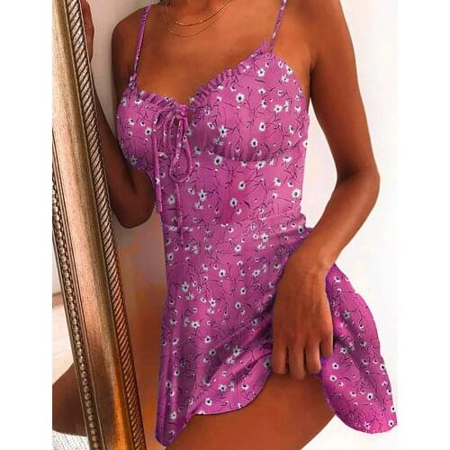 Women Dresses Summer 2020 Sexy Women Adjustable Spaghetti Straps Chest String Dandelion Print Mini Dress Vestidos