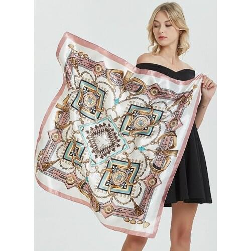 Fashion Hair Scarf for Women Floral Print Satin Shawl Silk Scarfs Female Neckerchief 90cmx90cm Square Shawls Scarves For Ladies