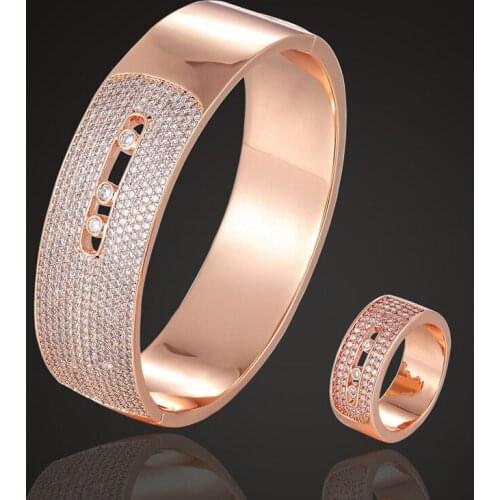 Zlxgirl Big letter cubic zircon bangle with rings full zircon micro pave setting wedding Bangle&bracelet women jewelry sets