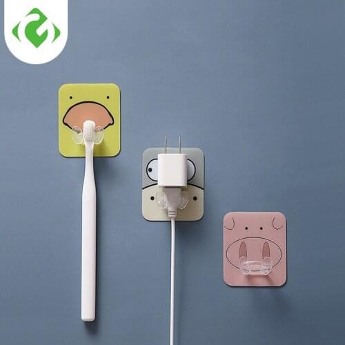 1PC Cartoon Strong Adhesive Hook Power Cord Socket Hanger Household Punch-free Power Plug Hook Bathroom Kitchen Storage Hooks GY