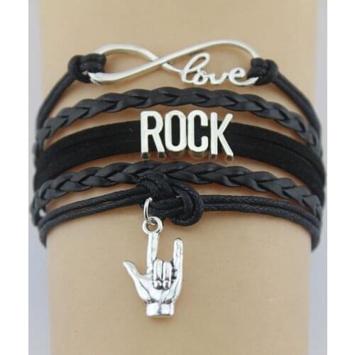 10PC/lot Infinity Love Rock Love Charm Bracelets hand leather Wrap Black bracelets & bangles Gifts for Women & Men Jewelry