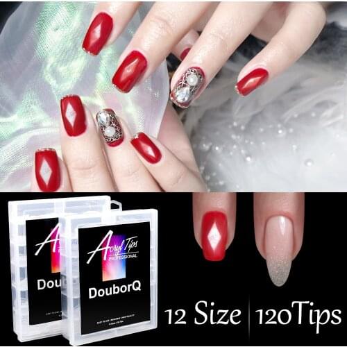 120pc/Box Clear Quick Mold Tips Dual Forms Finger Art UV Building Diamond&Almond False Nail Tips Finger Extension Model