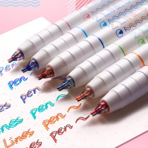 3/6pcs Novelty 2 Colors Line Gel Pens 0.5mm Colorful Ink Drawing Graffiti Pens Student School Reading Markers Kawaii Stationery
