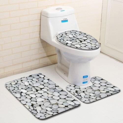 3pcs/set Vintage Cartoon Print Anti-slip Bathroom Floor Mat Home Decor Shower Non-Slip Rug Bath Door Mats Foot Stone Pattern