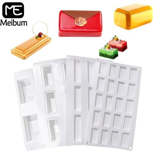 Meibum 4 Types Rectangle-Shaped Cake Decorating Tools 3d Silicone Mold Mousse Muffin Pan Kitchen Accessories Baking Form