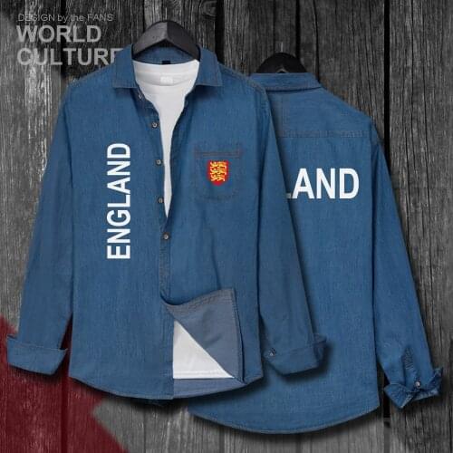 England English ENG UK Jacket Men Flags Clothes Autumn Slim Tops Turn-down Collar Jeans Shirt Long Sleeve Fashion Cowboy Coat 20